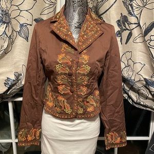 Picasso womens brown embroidered button long sleeve ornate Jacket‎ medium